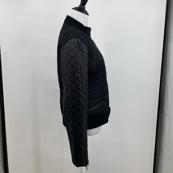 Teenflo Jacket Womens 10 Black Quilted Zip Up Winter Faux Leather Moto Mock Neck - Picture 7 of 13